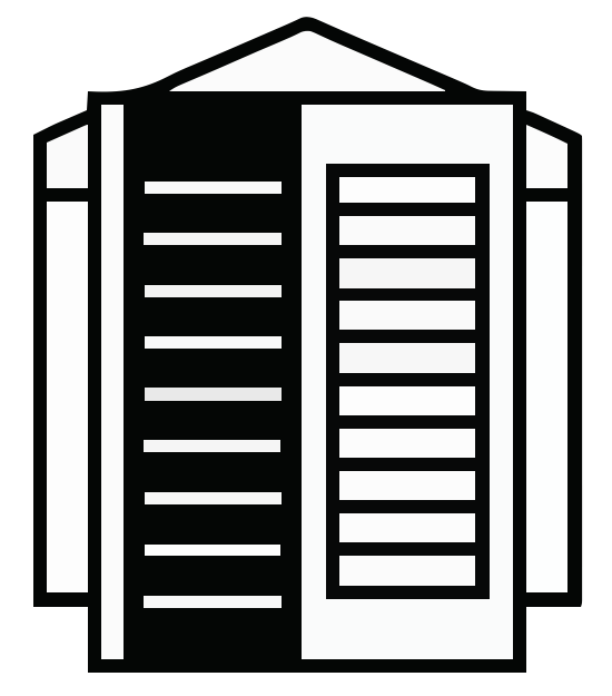 Shutter Workshop logo – black and white icon of window shutters, representing premium UK shutter brand by Material Things.